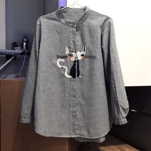 SHEIN Hidden Buttons Cat Shirt